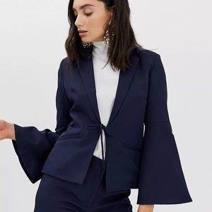 ASOS Navy Blue Tailored Tie Blazer with Flute Sleeves